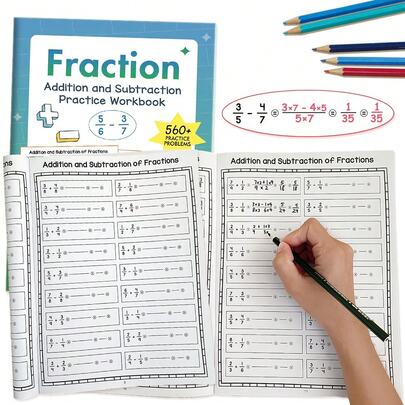 Lachilly Cuaderno de ejercicios esenciales de fracciones, práctica de suma y resta de fracciones mediante la creación de un denominador común, cuaderno de matemáticas, manipulativos de matemáticas para la escuela primaria, manipulativos de fracciones, suministros para el aula y la escuela en casa