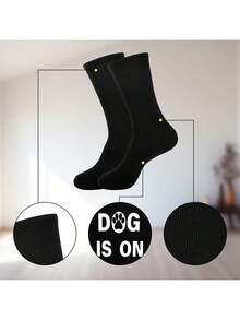 1Pair Cute Animal Socks Love Cats And Dogs Men's Black Mid-Calf Socks With Lettering And Glue Dots,Funny Gifts For Men/Teenagers On Christmas/Father's Day/Birthday - Multicolor - View 7
