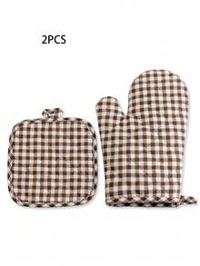 2只/4只装厨房烘焙隔热手套和隔热垫，绿色格子和咖啡色格子，双面绗缝可水洗耐热手套，烹饪隔热手套，隔热垫套装，圣诞烹饪礼品套装 - 格子套裝 - 查看 12