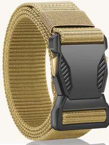 2 piezas/1 pieza Cinturón de lona para hombres con hebilla de liberación rápida, cinturón táctico para pantalones casuales y deportes al aire libre, regalo de cumpleaños ideal para hombres, ajuste regular, color negro, hebilla de plástico, talla grande, material de lona resistente, unicolor casual