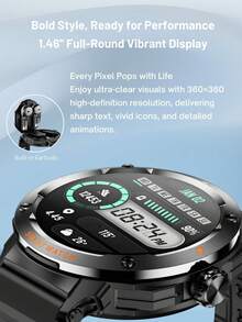 EFFEOKKI 2-In-1 Smart Watch With Earphones - Zinc Alloy Bezel, Supports Calling/Answering, NFC, 1.46" Full Touch Screen, Heart Rate & Blood Oxygen & Sleep Monitoring, Multi-Function Fitness Tracker, Compatible With IOS And Android, Gift For Men, Suitable For Husband, Father Or Boyfriend - D13/Black Strap - View 4