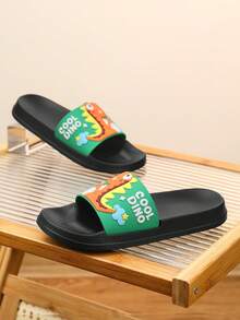 1 Pair Kids Cartoon Pattern Slippers, Fashionable & Versatile, Suitable For Boys & Girls Daily Casual And Outdoor Activities - Black - View 4