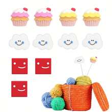 4-16 个笑脸方形、蛋糕形、云朵形彩色编织针套，硅胶针尖保护套，小型编织针尖保护套，针端帽，适用于编织配件和小工具。 - 彩色 - 查看 1