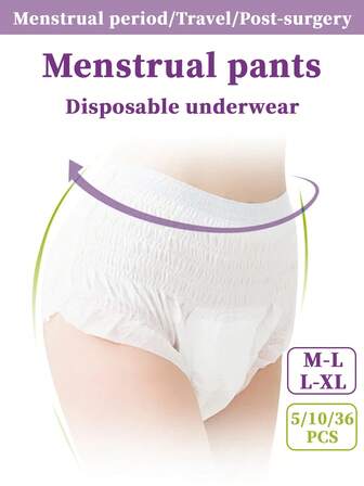 5/10/36pcs, Menstrual Panties, Comfortable Underwear, Protective Underwear, Super Absorbent, Disposable Underwear, Comfortable, Sanitary Napkins, Daytime Panty-Style Sanitary Napkins, Leak-Proof, Breathable, Highly Absorbent, Soft And Breathable, Menstrual Safety Panties, Sleep Soundly All Night, Leak-Proof Menstrual Underwear, Absorbent Underwear, For Business Trips, Menstruation, Postpartum, Post-Operative Care, And Travel.