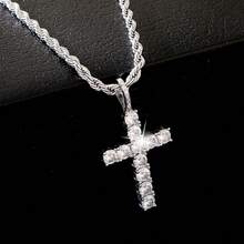Cross-Border Best-Selling European And American Men's Necklace, Hip-Hop Cross Braid Necklace, Stainless Steel 18K Gold-Plated Rhinestone Necklace - Bạc - Xem 1
