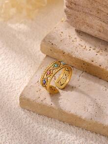 1PC Colorful Enamel Evil Eye Rings For Women Gold Color Stainless Steel Retro Geometric Evil Eye Ring Wedding Christmas Jewelry Gift - Multicolor - View 7