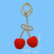 1pc Creative Adorable Flocked Cherry Keychain Car Key Ring Bag Pendant Suitable For Girls As Small Gifts Keychain Accessories Gold Keychain Bag Charm Purse Charm Keyring Y2K Bow
