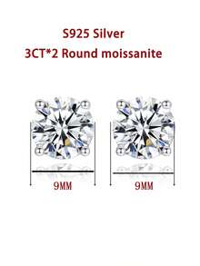 女士结婚耳环一对，四爪镶嵌，1.8克925纯银，镶嵌1克拉莫桑石，波西米亚宫廷风格，适合订婚、结婚、周年纪念、情人节等场合，附赠莫桑石证书和精美礼盒 - 白金 - 查看 9