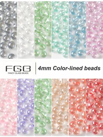 4毫米 300颗 日本圆形玻璃珠 6/0 彩色内衬珠 迷你隔珠 散珠 工艺小珠 小马珠 散装，适用于珠宝制作 DIY 耳环 手链 项链 手工艺品