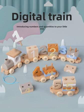 6件套蒙特梭利木制数字火车玩具套装，1-10数字学习火车；20块彩色木制火车积木拼搭玩具，适合3-6岁幼儿，益智玩具，数字认知数学火车玩具，学前班幼儿园学习玩具，圣诞节生日礼物，适合男孩女孩