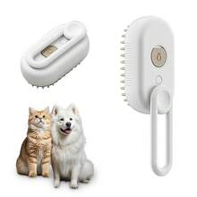 Cepillo de aseo recargable 4 en 1 para perros y gatos - Herramienta de desmudamiento a vapor con tecnología antiestática | Eliminador de pelos para mascotas todo en uno para masajear, limpiar y peinar - Blanco - Ver 1