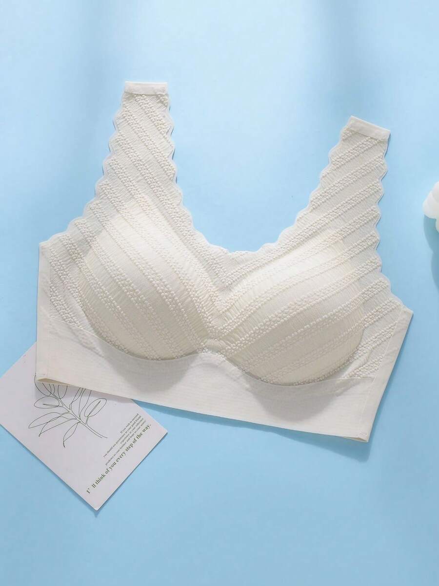 Women's Light, Breathable, Cooling Ice Silk Lace Bra With Gathered Chest And Seamless Sleep Underwear, Lingerie - Beige - View 1