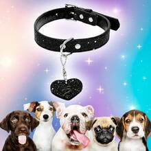 Collar Bling Forma Corazón Brillante Mascotas 40cm Tamaño M, collar para perro gato brillante, accesorios modernos para mascotas, diseño de corazón, collar tamaño mediano resistente - Negro - Ver 7