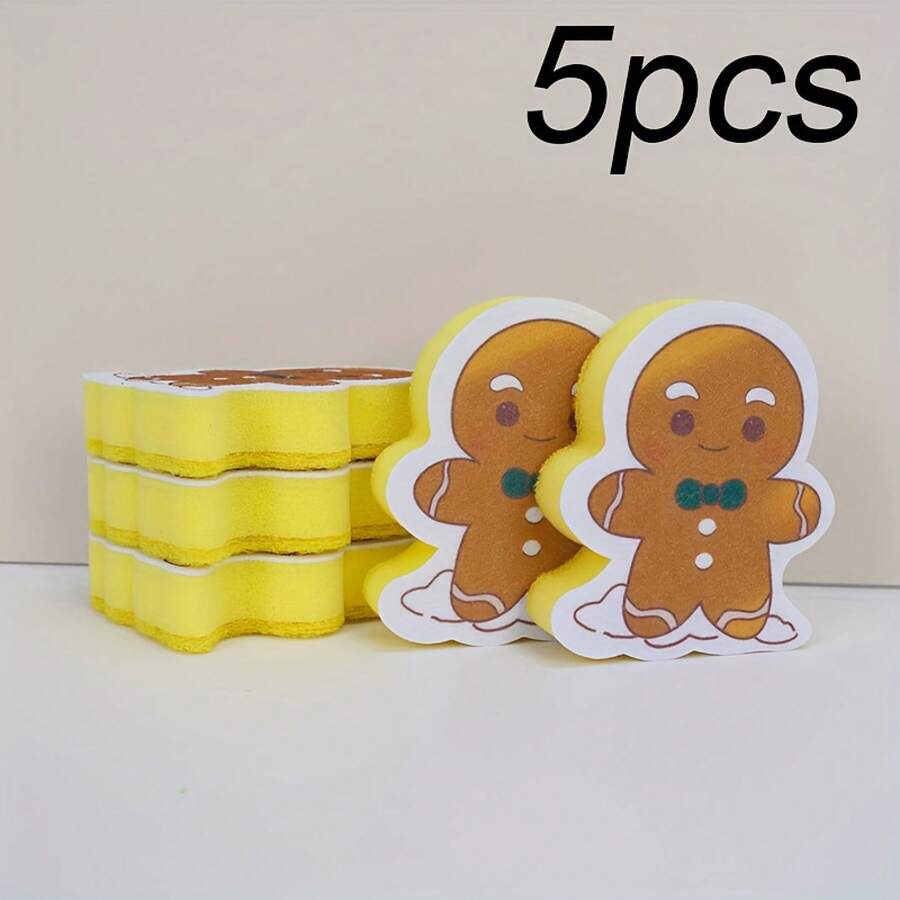 Esponja de limpieza navideña - Poliuretano duradero, ideal para cocina, baño y más - Diseño festivo navideño con árbol de Navidad y estrellas - Perfecta para decoraciones navideñas, decoraciones de Navidad - 5 Hombre de jengibre - Ver 1