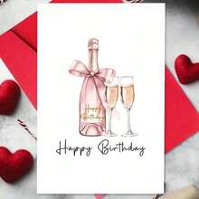成人款优雅香槟生日贺卡 - “生日快乐”玫瑰金气泡酒杯设计（含信封） - 彩色 - 查看 8