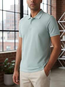 Ogochi Men's Basic Plain Polo Shirt With Logo, No Pocket, Original - 灰霧 - 查看 10