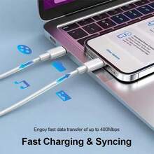 1/3pcs 3.3ft USB Charging Cable, USB To Lightning Interface, 2.4A Fast Charging, Long Charging Cable, Compatible With IPhone 12/11/11Pro/11Max/X/XS/XR/XS Max/8/7/6, USB Charging Cable Suitable For IPhone 11/12/13/14/6/6/6S/7/8 Plus/X/XR/Pro/Max, Also Can Be Used For PC, Headphones Charging And Data Transfer, Apple Phone Fast Charging Cable - White - View 10