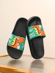 1 Pair Kids Cartoon Pattern Slippers, Fashionable & Versatile, Suitable For Boys & Girls Daily Casual And Outdoor Activities - Black - View 2