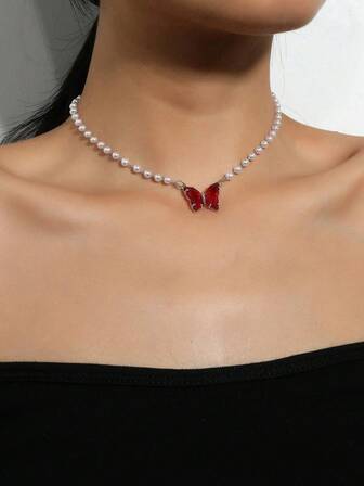 Kadınlar İçin Yeni Zarif Kelebek Kolye Kalp ve Su Damlası Kolye, Moda Gerdanlık Takı