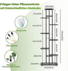 Estantería para Plantas de Metal Negro de 3 / 5 / 8 Niveles, Estante de Hierro Reforzado con Tubos Metálicos Cuadrados, Estilo Moderno Industrial, Uso Interior y Exterior, Soporte Decorativo para Macetas, Libros y Decoración del Hogar, Fácil Montaje y Gran Capacidad de Carga - Negro - Ver 8