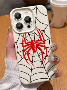 Personality Red Spider Pattern Compatible With Apple Phone 13/15/11/14/17/12/16/ProMax/Pro/Plus/Xs Max/XS/X,Antiskid Silicone Soft Case Four Corner Anti Fall Phone - 白色 - 查看 3