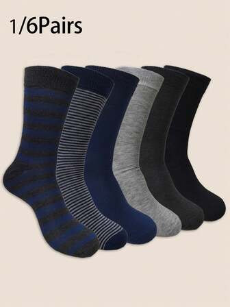 1/6 双男士简约商务休闲袜，舒适中筒袜，黑灰色调