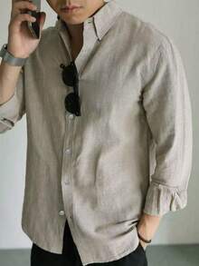 Men's Casual Bamboo Fiber Soft Breathable Commute Solid Color Button-Up Shirt - Mocha Brown - View 4