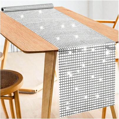 One Piece, 11.81*70.87/108.27 Inches, Silver Disco Mirror Sequined Checkered Table Runner, Suitable For Thanksgiving, Valentine's Day, Birthday Parties, Wedding Parties, Bridal Showers, Studies, Living Rooms, And Dining Room Center Decorations; Can Be Used Indoors Or Outdoors.