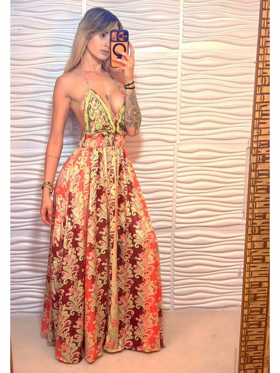 Silk Dress, Boho Style, Bare Back With Elastic. - Rosa - Ver 1