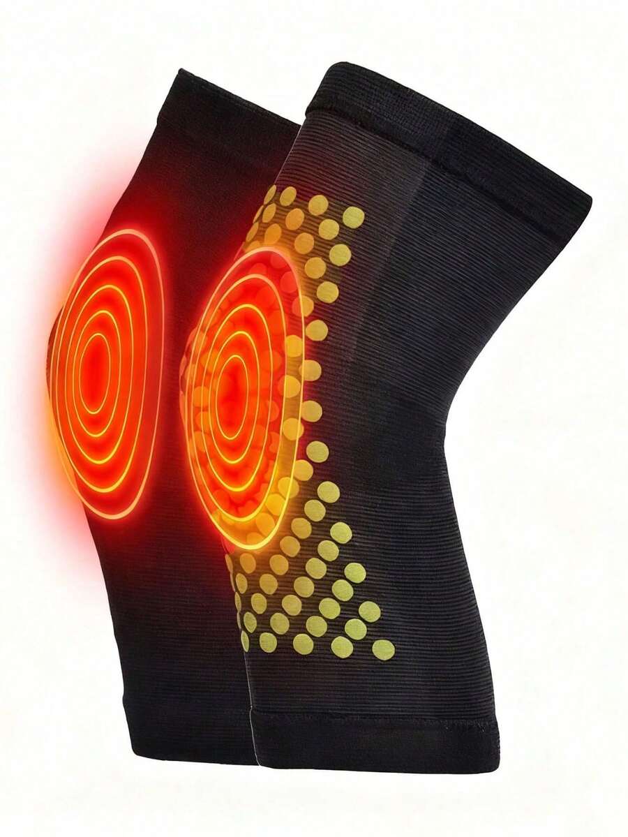 1 par de rodillera autocalentable de moxa, calentamiento de articulaciones, a prueba de frío, soporte de ligamentos deportivos, alivia eficazmente el dolor, unisex - Negro - Ver 1