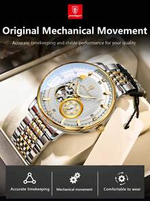 POEDAGAR 1pc Men's Stainless Steel Automatic Hollow Tourbillon Mechanical Wristwatch, Casual Men's Watch, Waterproof Luminous Function, Fashion Men's Wristwatch, Suitable For Daily Wear, Men's Gift - White - View 7