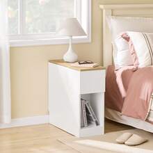 SoBuy Bedside Table With 3 Compartments For Box Spring Bed, Sofa Table, Side Table, Narrow Telephone Table, Bedside Cabinet, White W X H X D Approx. 20 X 60 X 65 Cm FBT162-WN - 白色 - 查看 2