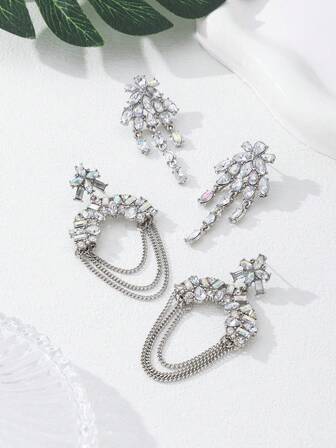 1ペア ファッショナブルなスパークリングクリスタルタッセルピアス、高級ガラスピアス