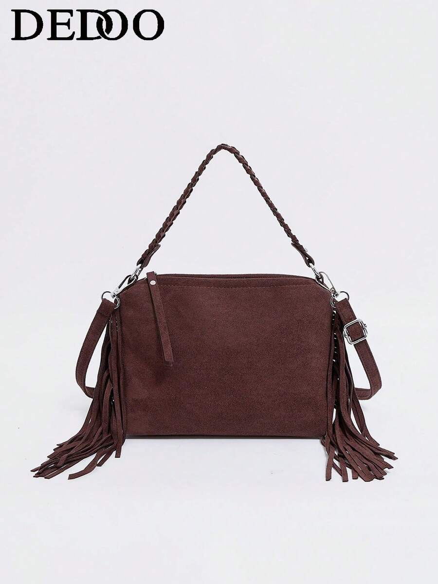 Dedoo Tassel Autumn/Winter New Style Fashionable And Sophisticated Chic Single Shoulder Bag, Underarm Bag, Niche Design Crossbody Bag. - Coffee - View 1