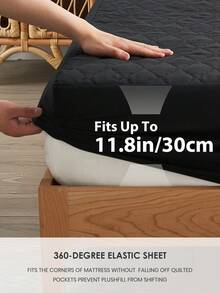 1pc Black Water Resistant Bed Sheet, Bedding, Fitted Sheet, Home Decoration, Cozy Home Textile, Breathable And Anti-Pilling Mattress Protector, Water Resistant Mattress Cover, Soft And Comfortable Bedding For Bedroom, Skin-Friendly Mattress Protector, Dustproof And Moisture-Proof Mattress Protective, Fully Covered Mattress Protector - Black - View 4