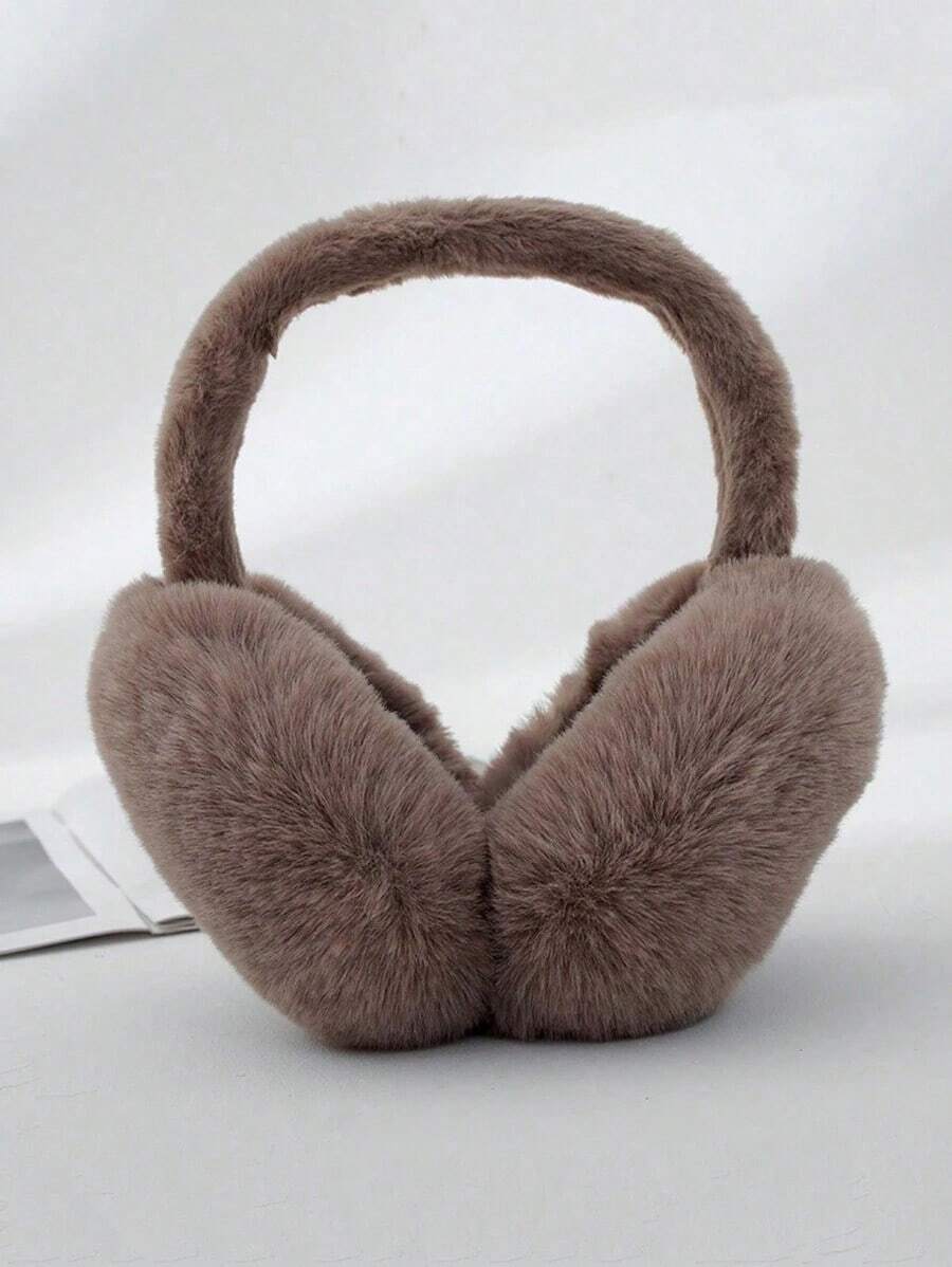 FADZOYLE 1pc Foldable Fluffy Wool Ear Muffs, Adjustable Headband, Soft Wool Lining, Unisex Winter Ear Warmers, Coffee Brown - màu đen - Xem 1
