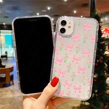 1pc Phone Case: Pink Cherry Bows Tulips Softgirl Aesthetic Clear Phone Case For  16 11 15 14 13 12 Pro Max XR Plus Case Coquette Transparent Phone Cover Birthday Christmas Gifts For Women Teen Girl Gifts  Stuff Printed Phone Case Colored Charm-Free Valentine's Day Phone Cases  Case  17 Pro Max Case  16 Case - 預設 - 查看 4