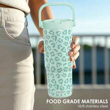 Pink Bow Stainless Steel Straw Lid Tumbler 30oz With Carry Handle For Women Girls, Insulated Travel Coffee Cup, Gift For Sports Outdoor Workout Christmas Birthday - 豹皮 1 - 查看 6