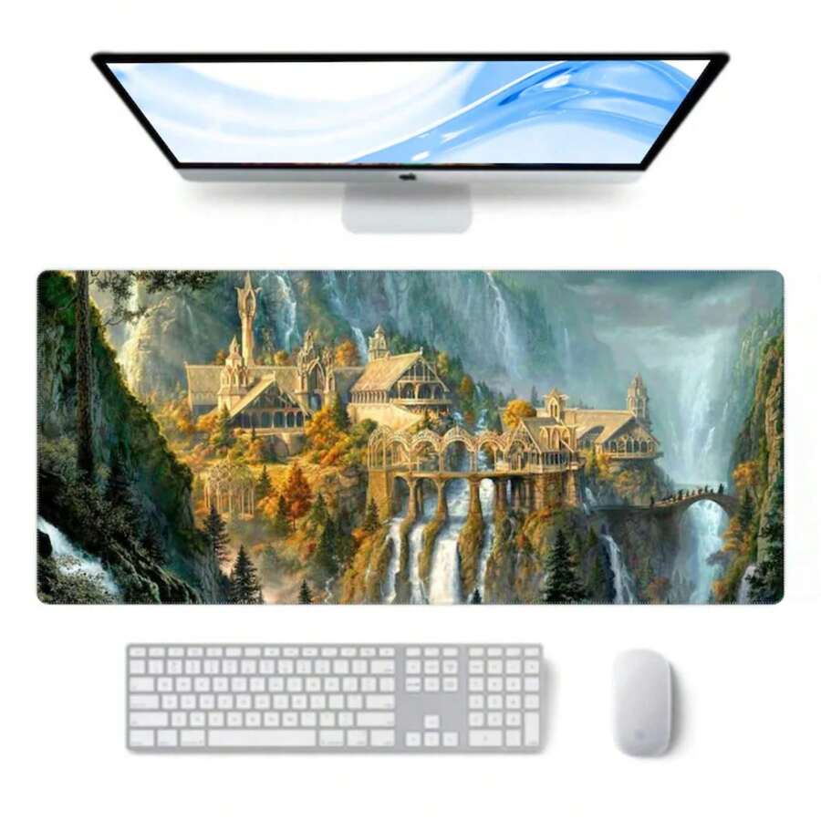 Cute Fantasy Scenery Desk Mat, Large Mouse Pad, Gaming Mousepad Deskpad, Full Size Mice Pad, Desk Matt For Keyboard, Laptop, - White - View 1