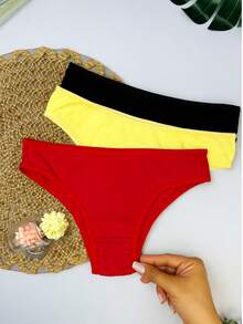Set Of 12 Plain Cotton Thong Panties, Comfortable Everyday Wear, Cotton Lining - 套裝含 3 條內褲 - 查看 1