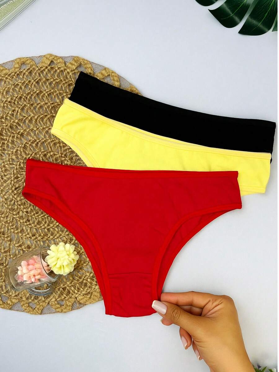 Set Of 12 Plain Cotton Thong Panties, Comfortable Everyday Wear, Cotton Lining - 套裝含 3 條內褲 - 查看 1