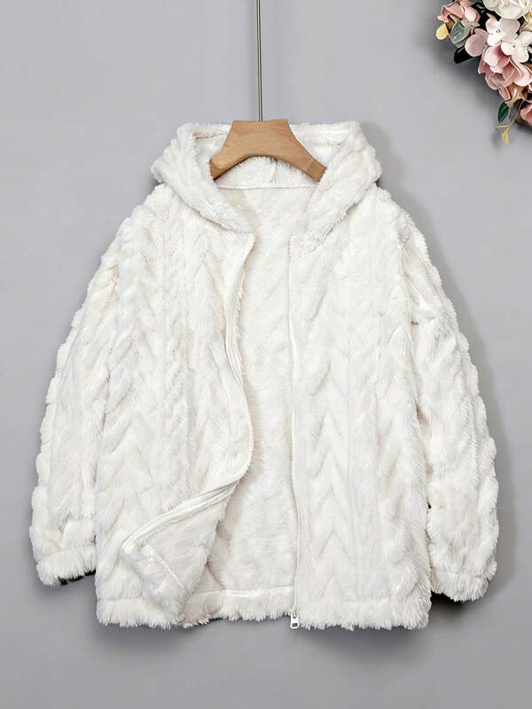 Sudadera con capucha forrada térmica de talla grande, chaqueta casual holgada, material de felpa coral, chaqueta/abrigo de invierno para mujer de talla grande, ropa exterior para mujer curvilínea/de talla grande, ropa de estar en casa de felpa suave de unicolor