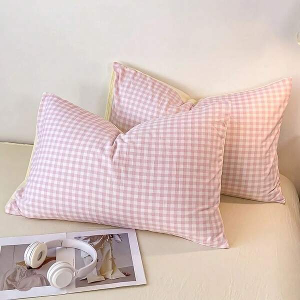 Federa per cuscino in poliestere a quadri color albicocca, morbida e accogliente, copripiumino a quadretti, misure 48x74cm, 50x75cm, 20x30 pollici, per la decorazione della camera da letto