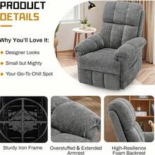 Recliner Chair, Swivel Rocker Recliner Chair For Adults, Small Recliners For Small Spaces, Upholstered Manual Recliner With Side Pockets,  Rocking Chair For Living Room, Chenille, Beige - 灰色 - 查看 5