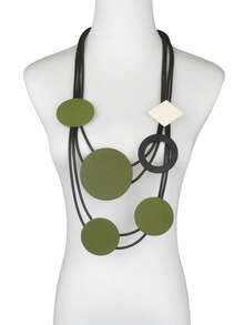 波西米亞風格多彩木片和橡膠饰品女士項鏈，時尚奢華設計