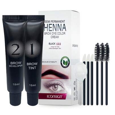 Kit de tinte de cejas de henna - Tinte de cejas, incluye aplicador, cuchara y cepillo, resistente al agua, apto para uso en salón y en casa, set profesional de tinte de cejas de henna de calidad de salón
