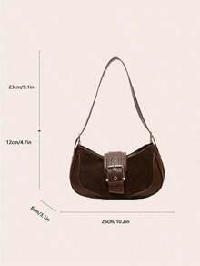 Retro Sweet-Edgy Girl Biker-Style Underarm Bag Niche Textured Crescent Bag With Metal Ventilation Holes Crossbody Shoulder Bag Designed For Women, Ideal For Commuting - 咖啡棕 - 查看 5