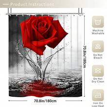 1/3/4pcs Red Rose & Butterfly Shower Curtain Bathroom Set,Luxurious Floral Waterproof And Wear-Resistant Bathroom Decor And Accessories,With 12 Hooks - Includes Toilet Seat Cover, Bath Mats, And Rugs Polyester Fabric - Washable - Perfect For Holiday Decor,Home/Bedroom/House/Western/Winter Decor - Red - View 15