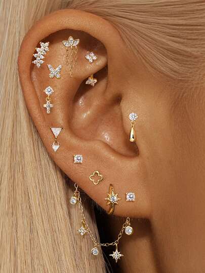 EleRunis 1PC 925 Sterling Silver Marquise Star Butterfly Flat Back Cartilage Helix Threaded Piercing Fine Jewelry For Daily Wear Wedding Party Engagement Anniversary Valentine's Day