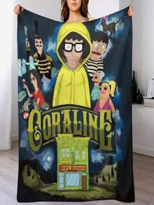 B-Bobs Cartoon Burger Coralinee Cozy  Blanket,Funny Family Member Soft Throw Blanket For Living Room,Dorm,Nap,Home Decor - 黑色 - 查看 1
